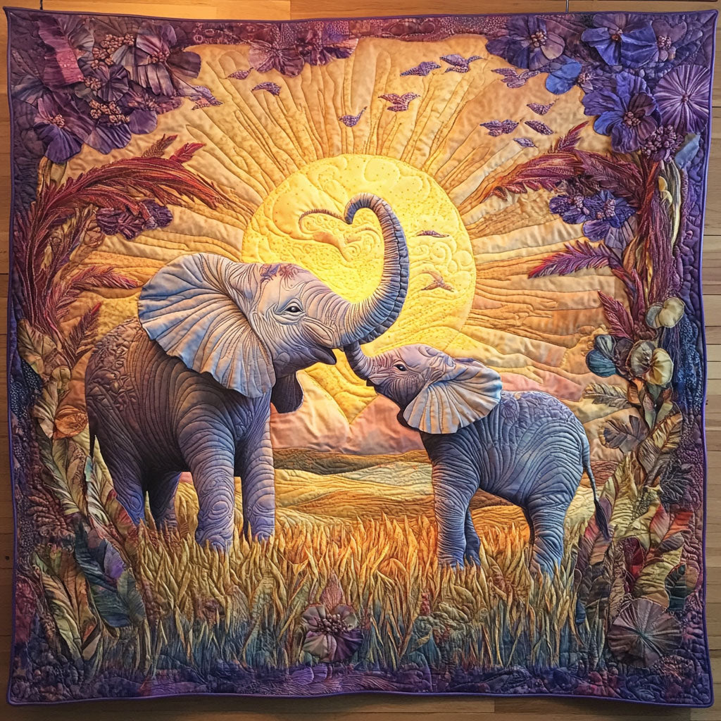 Elephant Family Behind Sun WY0906034CL Quilt