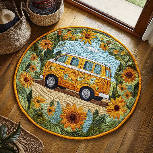 Whimsical Sunflower Van WY1906068CL Quilted Round Mat
