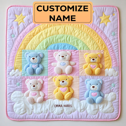 Rainbow Teddy Bear CW2207049CL Personalized Baby Quilt