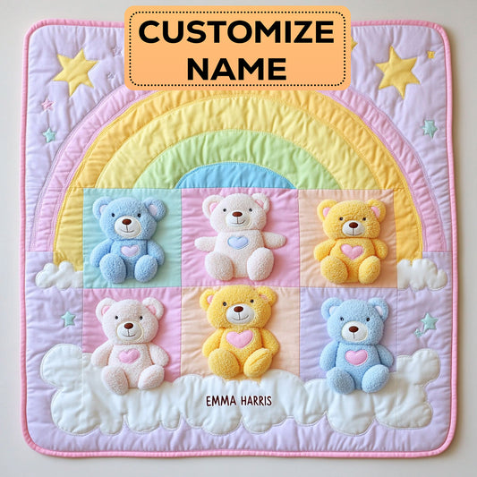 Rainbow Teddy Bear CW2207049CL Personalized Baby Quilt