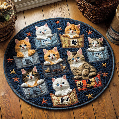 Feline Pocket Friends WY0608024CL Quilted Round Mat