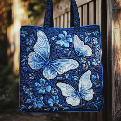 Luminous Blue Butterflies XR2511019CL Quilted Tote Bag