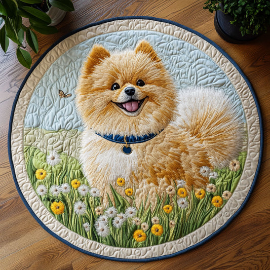 Happy Pomeranian Dog CW2406020CL Quilted Round Mat