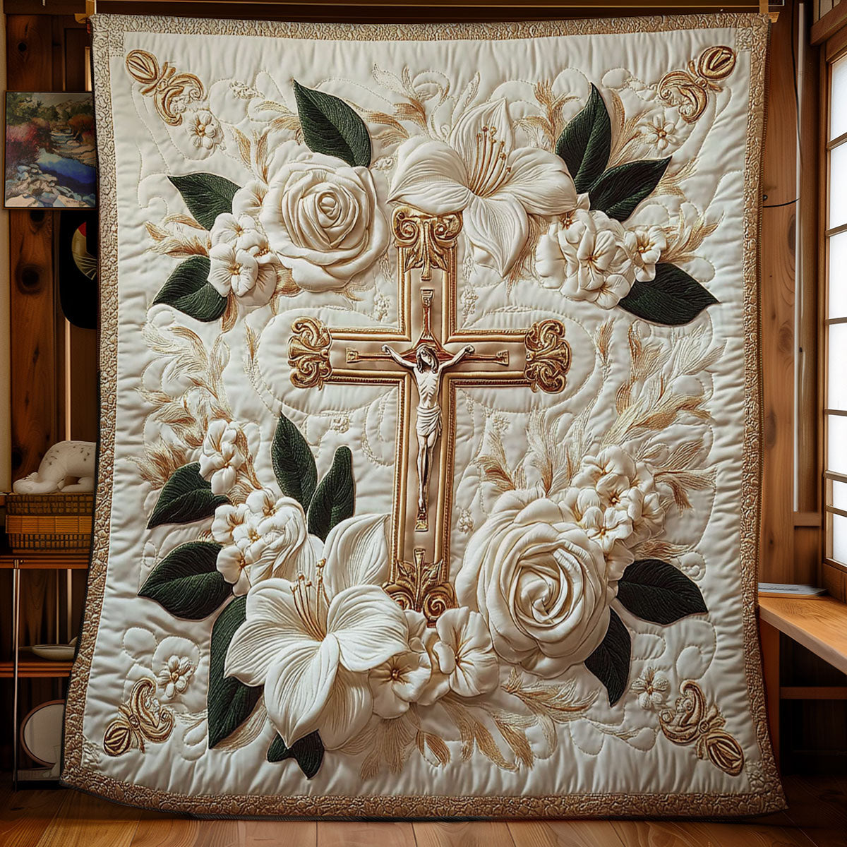 White Flower And Cross WY2712073CL Quilt