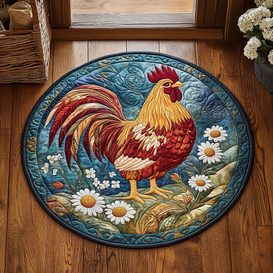 Floral Rooster WX2605021CL Quilted Round Mat