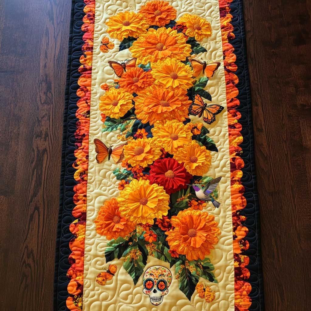 Marigold Skulls WN0111033CL Quilted Table Runner