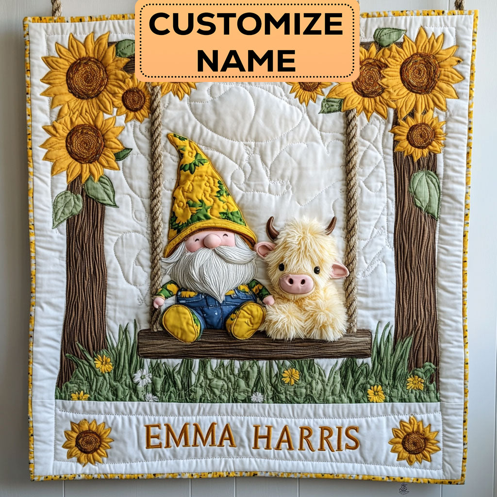 Gnome and Cow Joy CW3007006CL Personalized Baby Quilt
