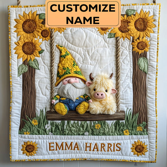 Gnome and Cow Joy CW3007006CL Personalized Baby Quilt