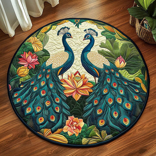 Double Peacock Lotus WY1408057CL Quilted Round Mat