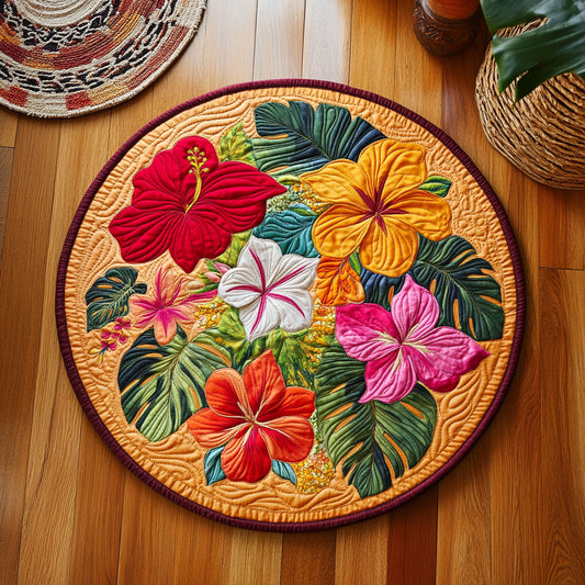 Colorful Hibiscus WY1706052CL Quilted Round Mat