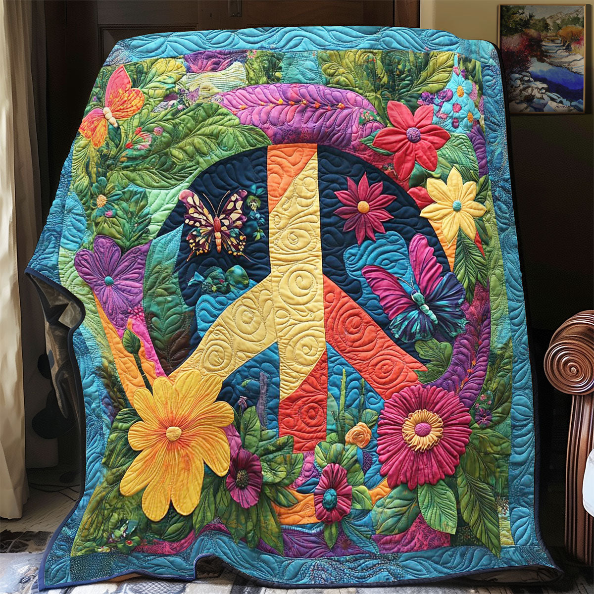 Peace Sign Flower WY2301071CL Quilt