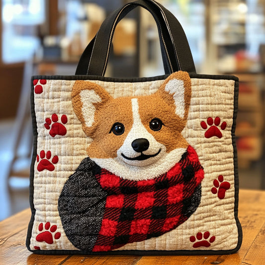 Corgi Holiday Joy CW0310007CL Quilted Tote Bag
