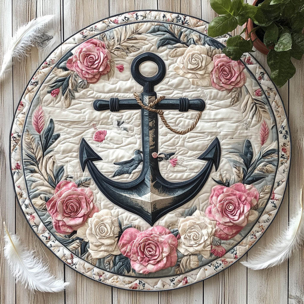 Floral Anchor CW0107016CL Quilted Round Mat