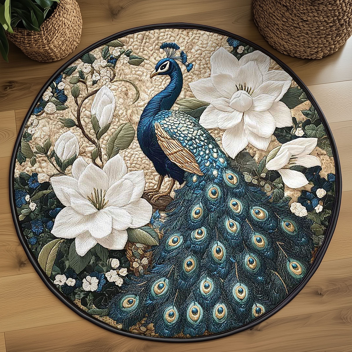 Peacock in Bloom WN2203074CL Quilted Round Mat