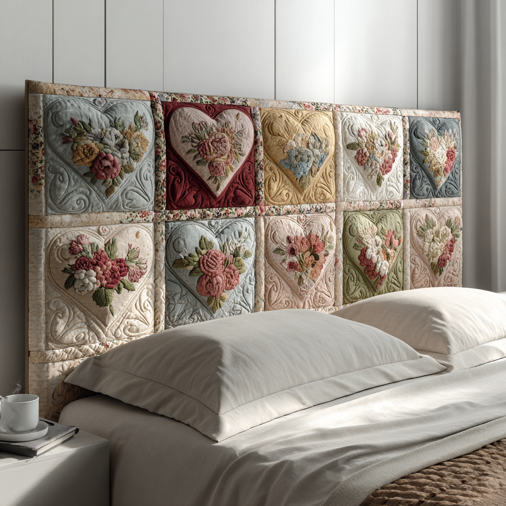 Floral Hearts XR1712020CL Quilted Headboard Slipcover
