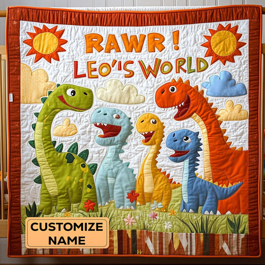 The Dino Bloom Trail WJ2807012CL Personalized Baby Quilt