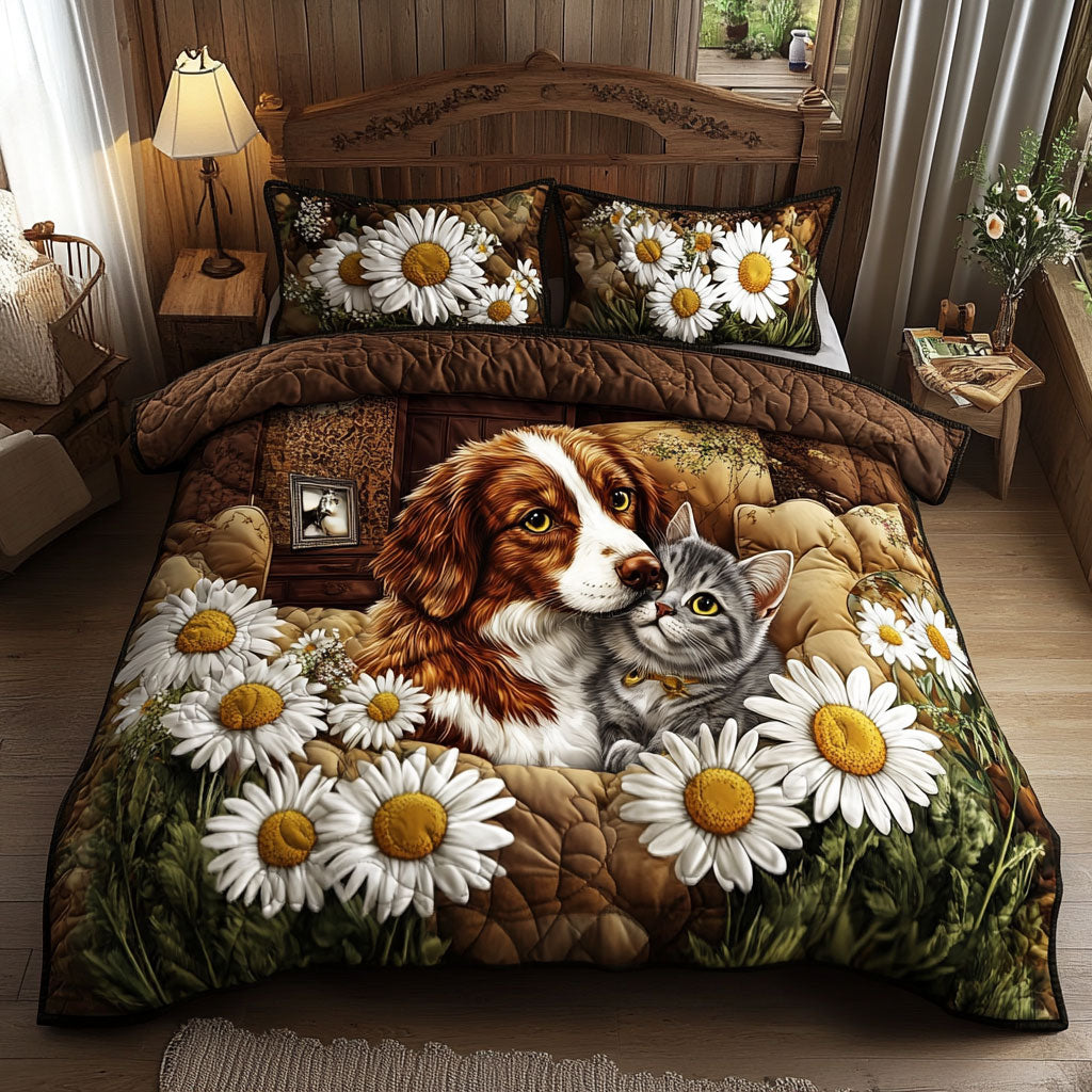 Border Collie Cat Flower WT1701004CL Duvet Cover Set