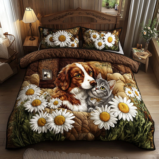 Border Collie Cat Flower WT1701004CL Duvet Cover Set