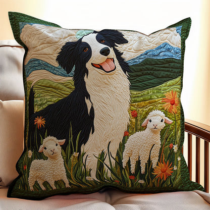 Border Collie And Lamb WX1302217CL Quilt Pillow Case