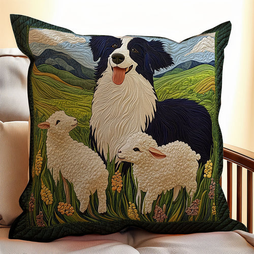 Border Collie And Lamb WX1302219CL Quilt Pillow Case