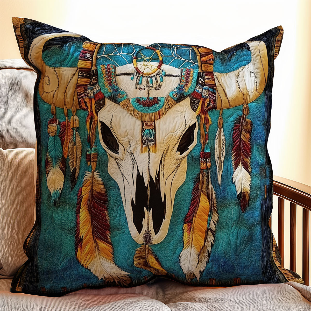 Bull Skull Native American WX0501103CL Quilt Pillow Case