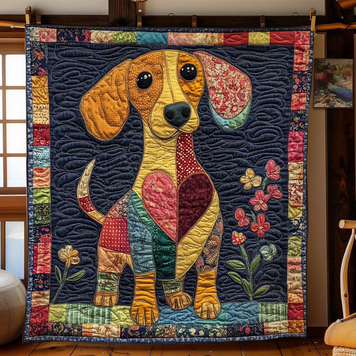 Dachshund Patchwork Portrait WY1001137CL Quilt