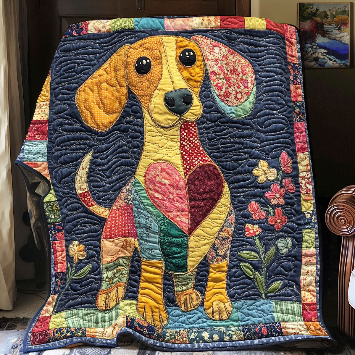 Dachshund Patchwork Portrait WY1001137CL Quilt