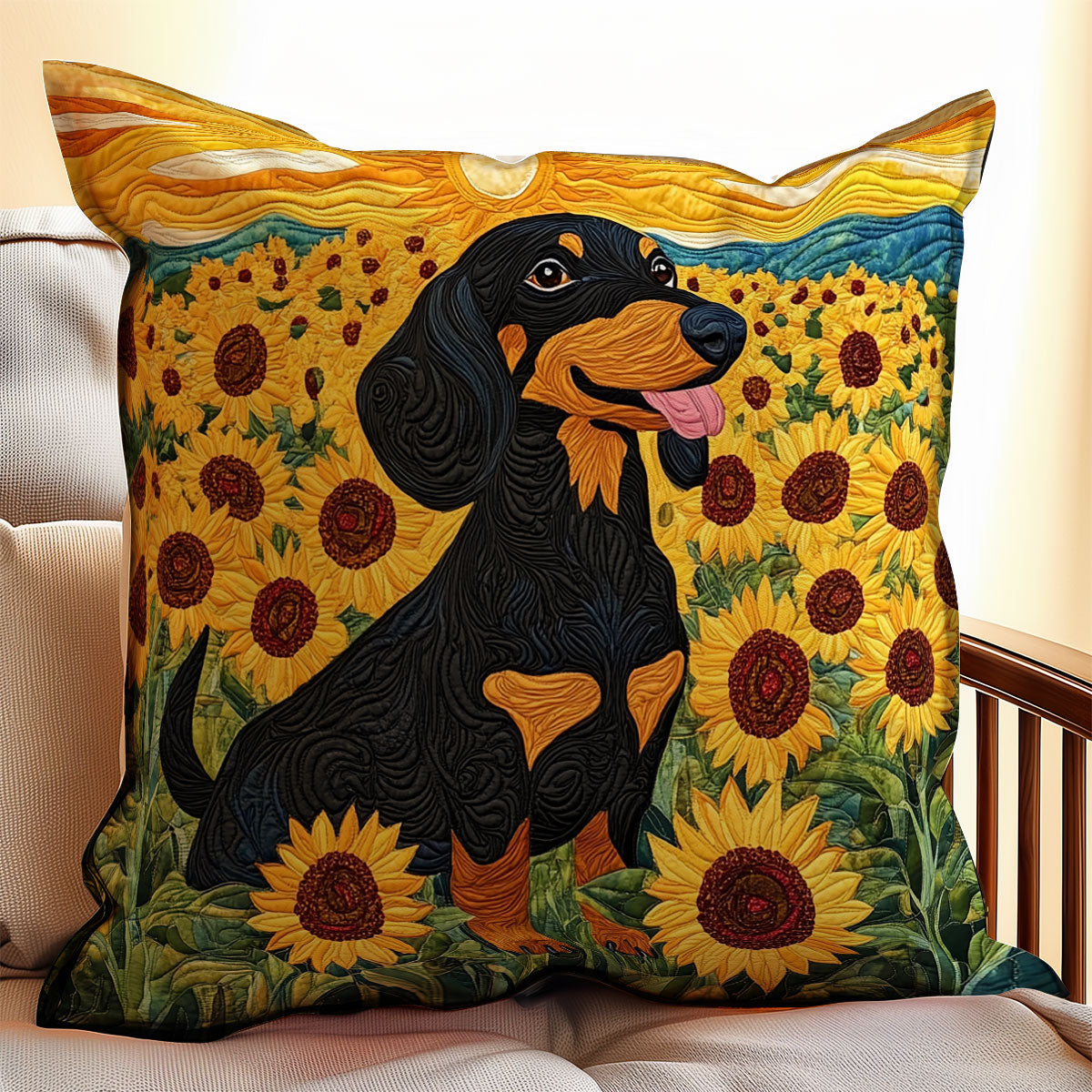 Dachshund Sunflower WX06020126CL Quilt Pillow Case