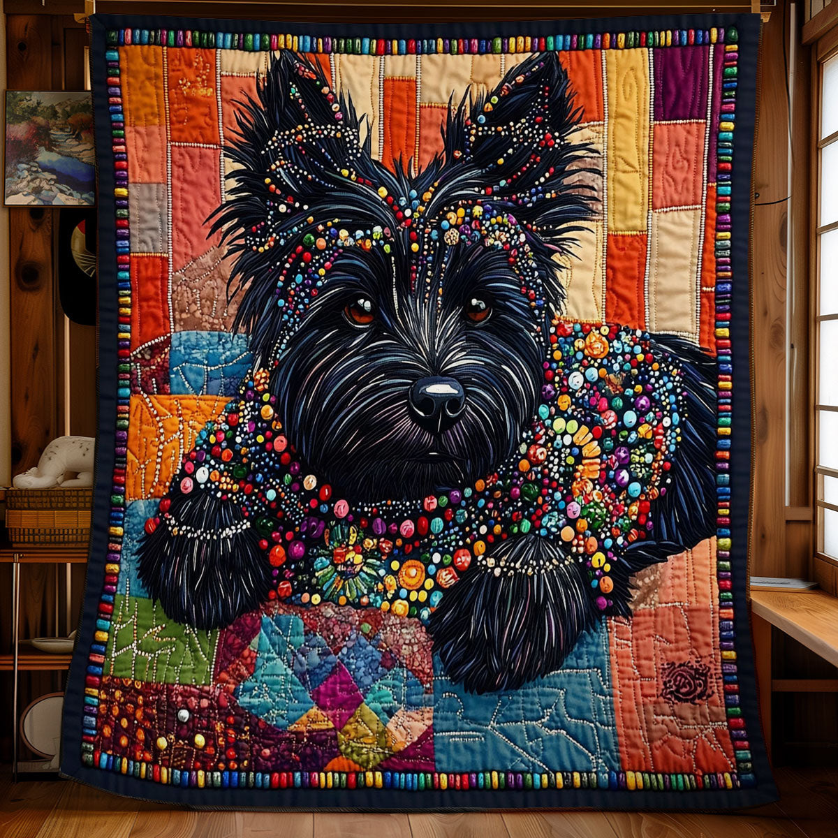 Dog In Colorful Patchwork WY1001141CL Quilt