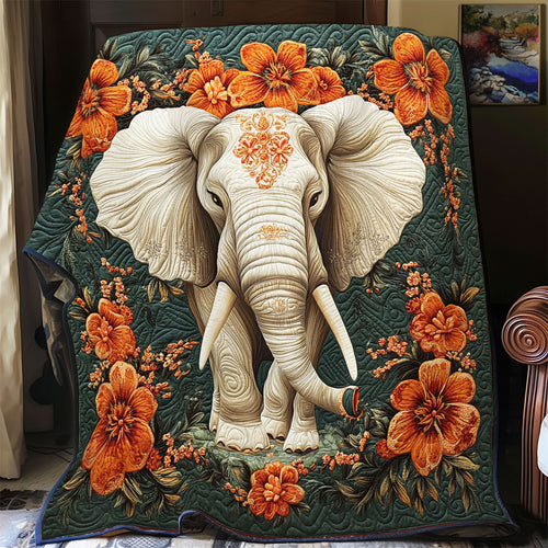 Elephant In Orange Flower WY1001151CL Quilt