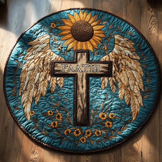Floral Cross WN2108043CL Quilted Round Mat