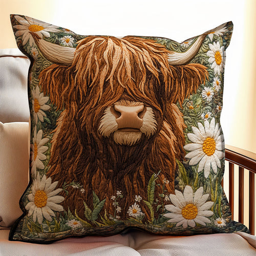 Highland Cow Daisy WX0702109CL Quilt Pillow Case