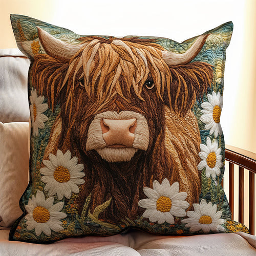 Highland Cow Daisy WX0702110CL Quilt Pillow Case