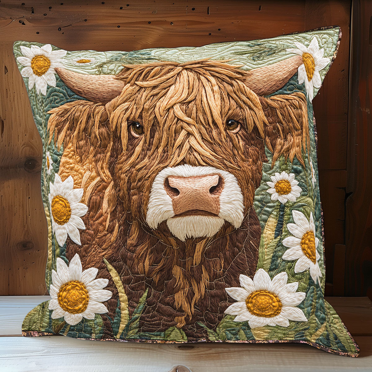 Highland Cow Daisy WX0702153CL Quilt Pillow Case