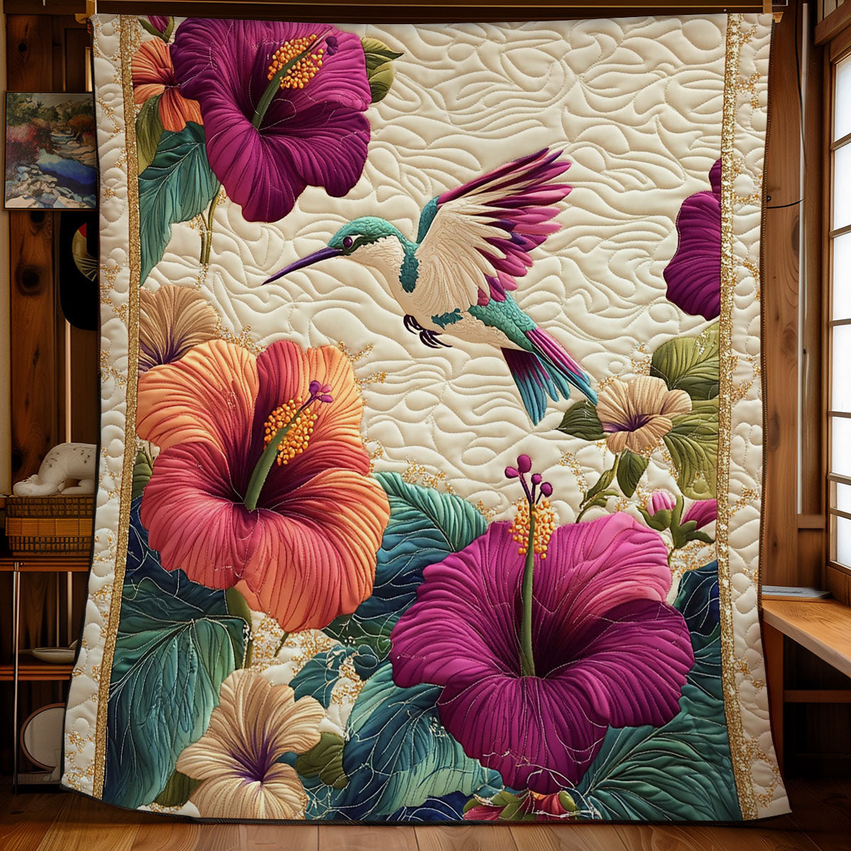 Hummingbird In Hibiscus WY1001172CL Quilt