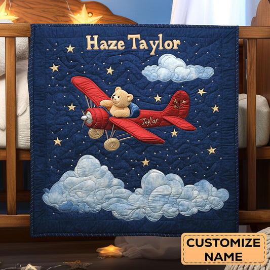 Little Teddy's Plane WN2107030CL Personalized Baby Quilt