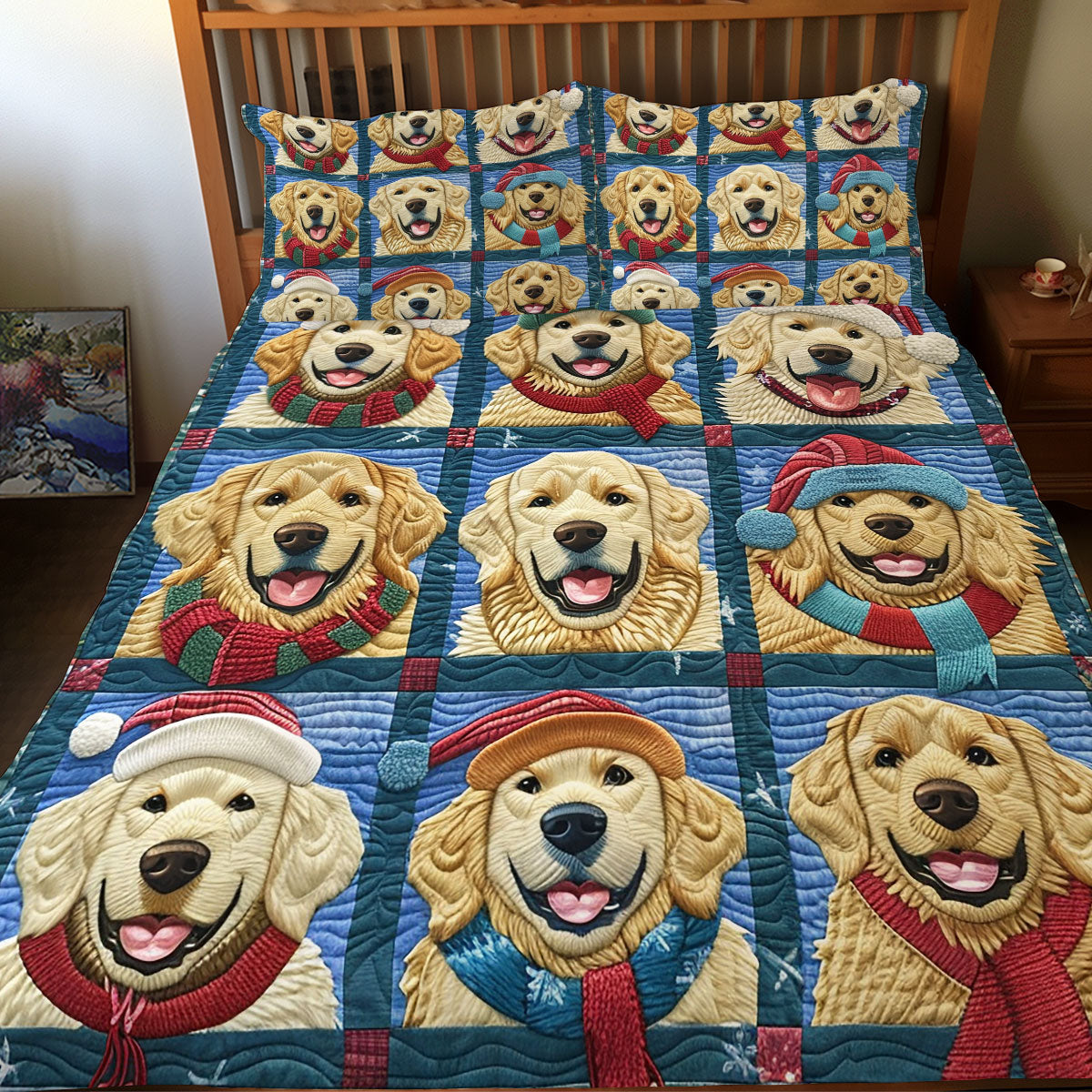 Golden Retriever Christmas Hats XR2308033CL Duvet Cover Set