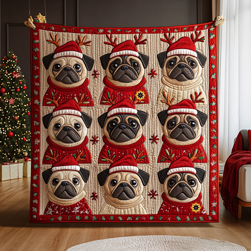 Pug Reindeers XR0710002CL Quilt