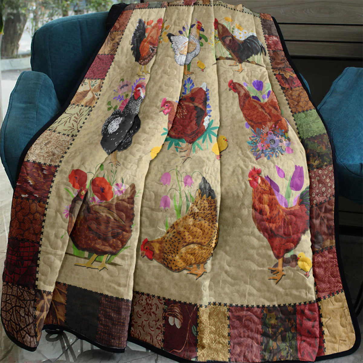 Rooster Flower YR1608002CL Quilt
