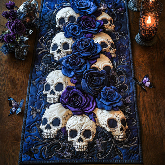 Skull Blue Rose WX2102156CL Quilted Table Runner