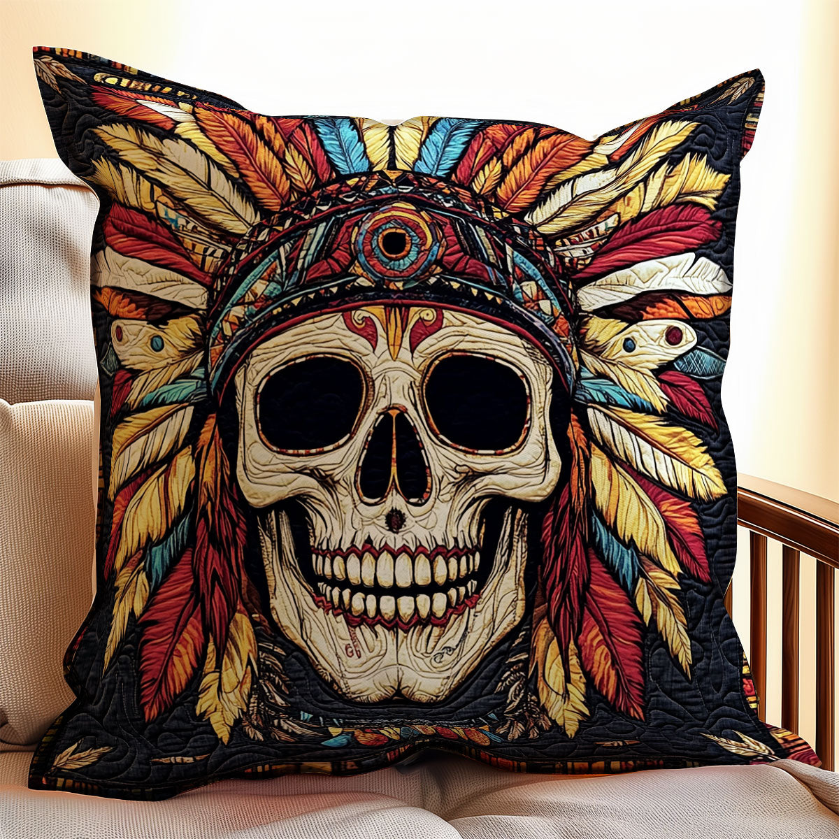 Skull Native American WX0802177CL Quilt Pillow Case