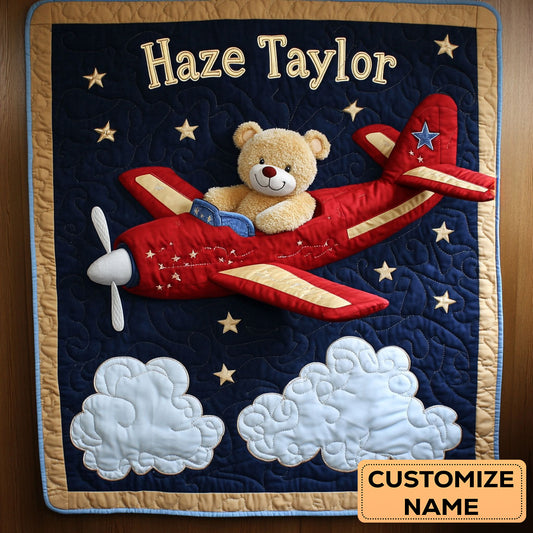 Sky Teddy Dream WN2107054CL Personalized Baby Quilt