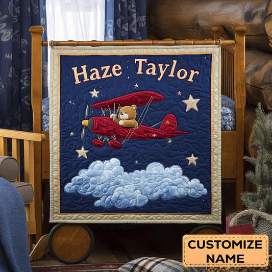 Starry Teddy Flight WN2107056CL Personalized Baby Quilt