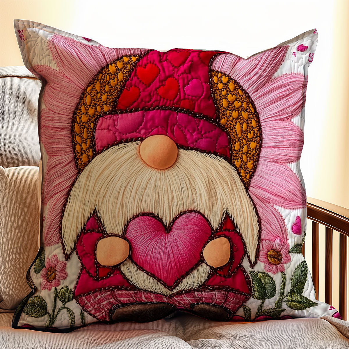 Sunflower Gnome Valentine WX2101099CL Quilt Pillow Case