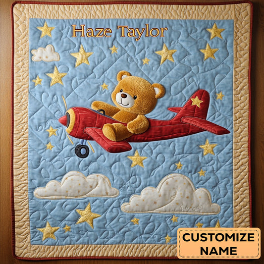 Teddy Cloud Ride WN2107059CL Personalized Baby Quilt