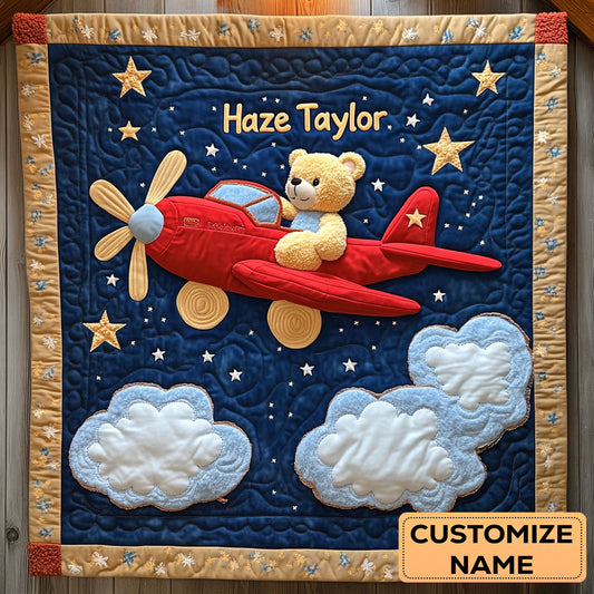 Teddy Pilot WN2107060CL Personalized Baby Quilt