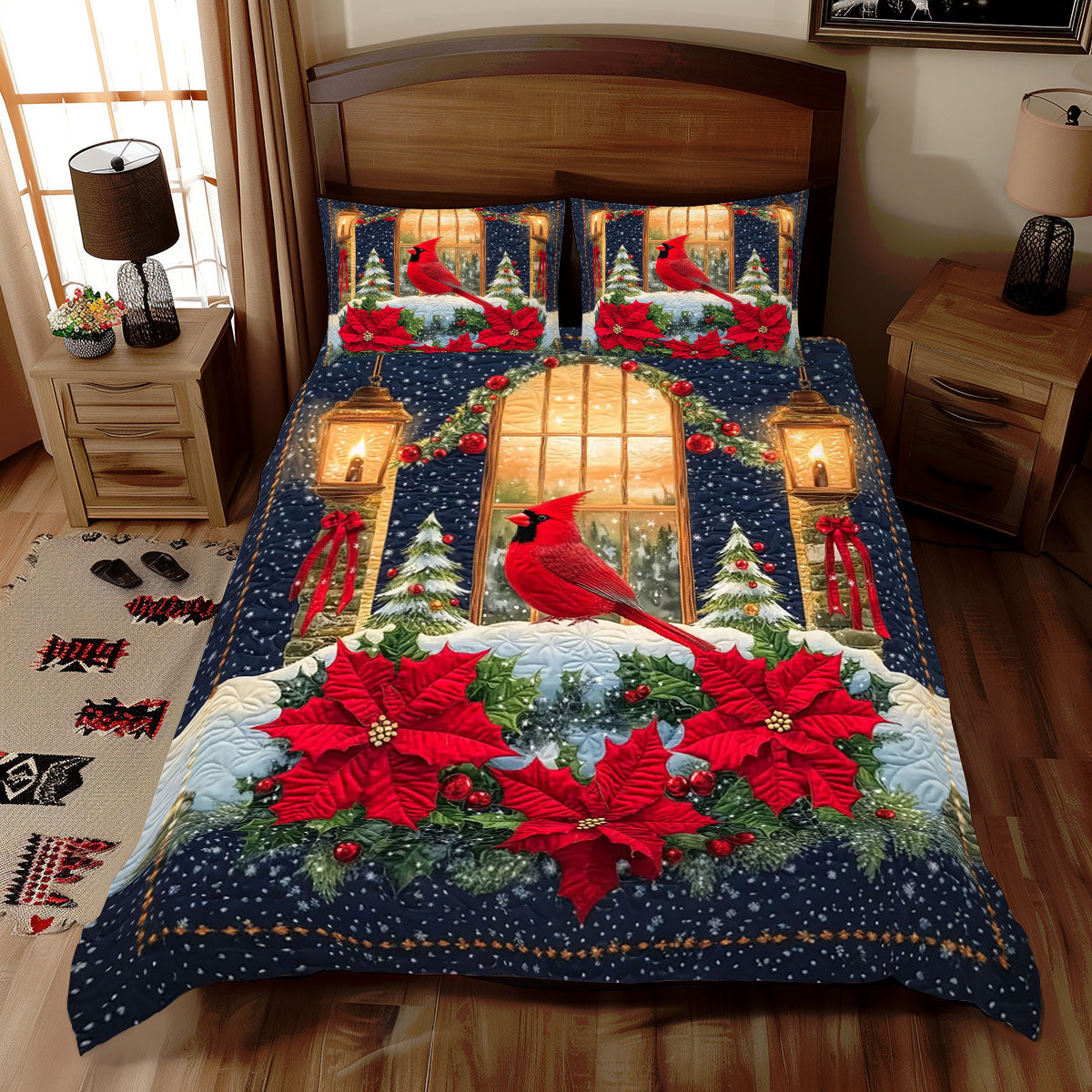 Christmas Cardinal Bird WJ2711033CL Duvet Cover Set