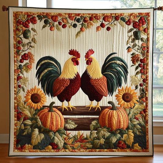 Autumn Morning Roosters WY2108043CL Quilt