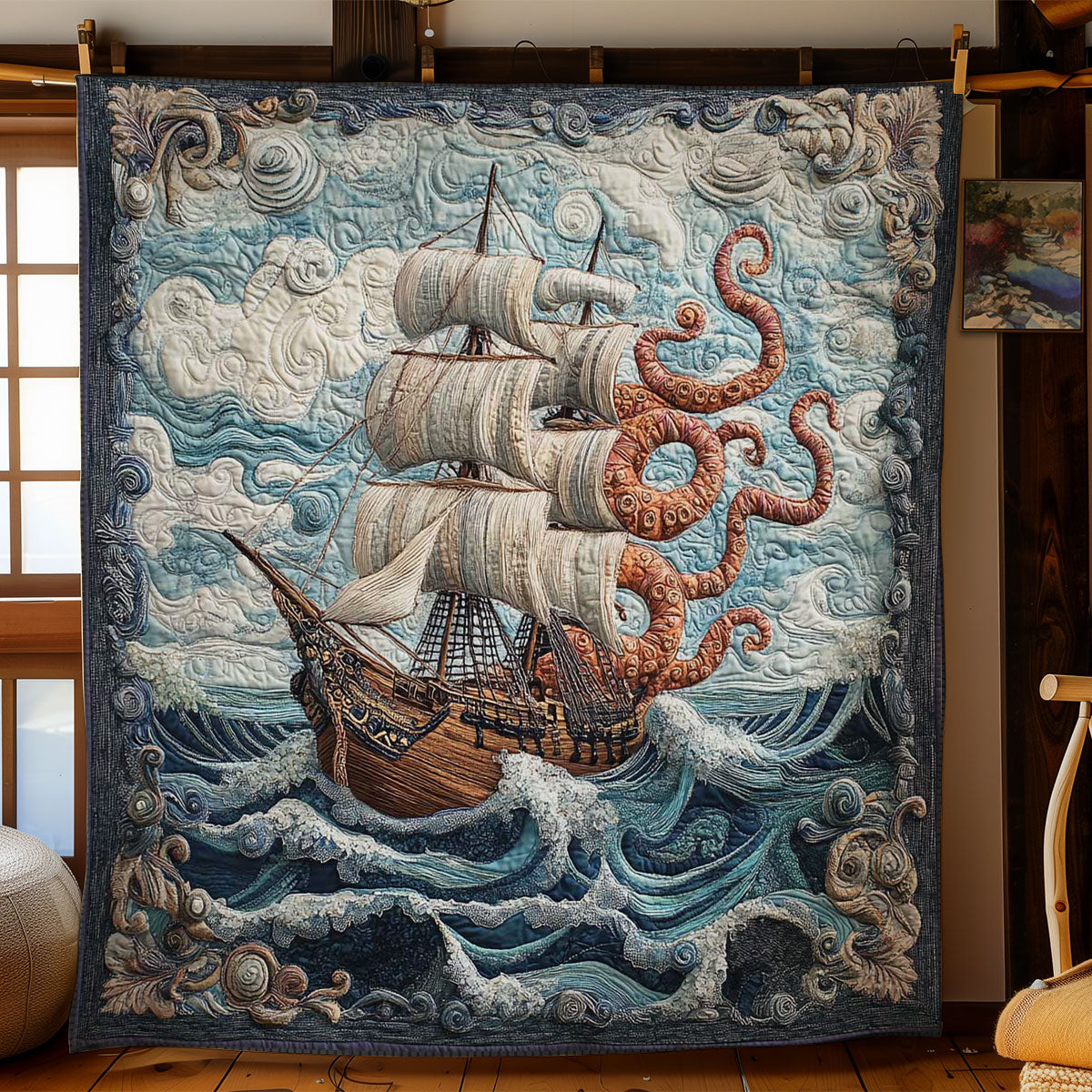 Vintage Ship And Kraken WN0805095CL Quilt