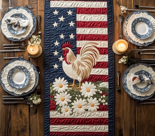 Rooster American WX2904032CL Quilted Table Runner